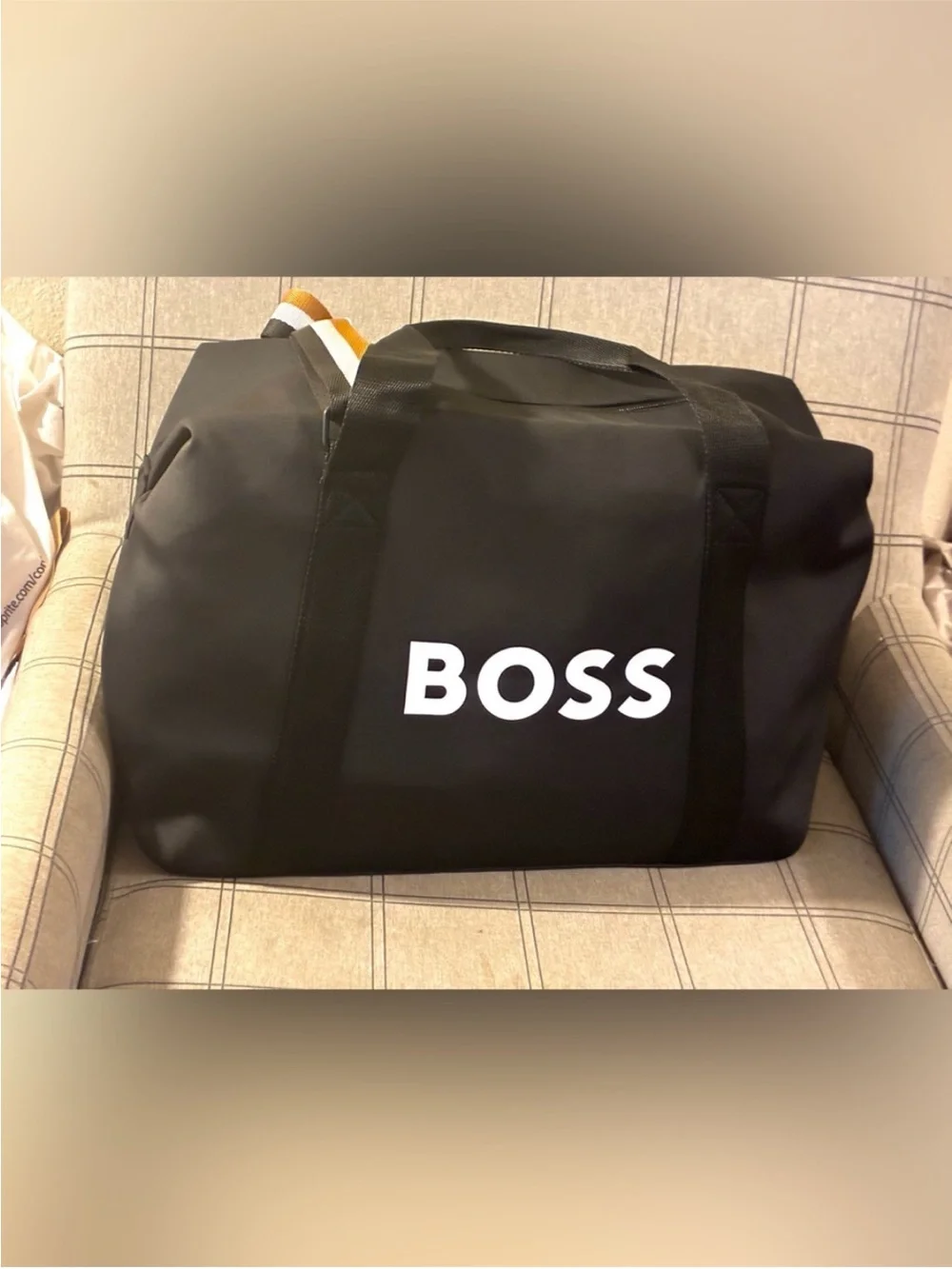 BOSS Black Duffel with Striped Shoulder Strap